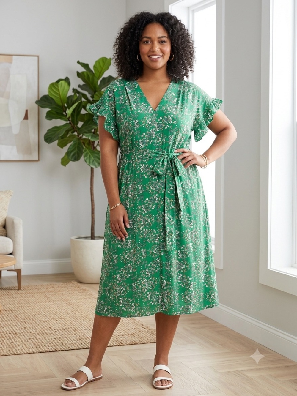 Max Studio Tie-Waist Midi Dress